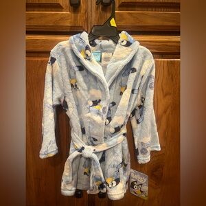 Disney Light Blue Plush Kids Hooded Robe with Penguin Motif